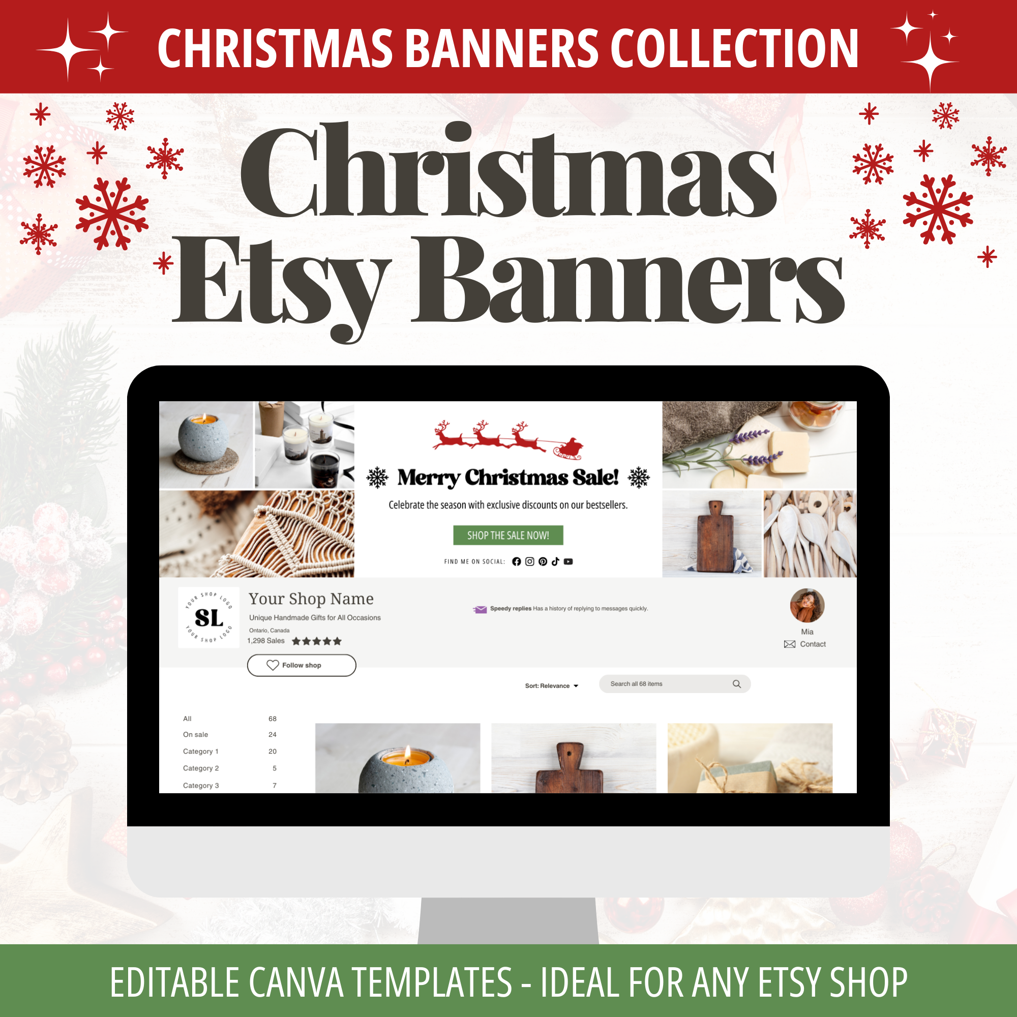 Christmas Etsy Banner Templates Canva Etsy Shop Kit